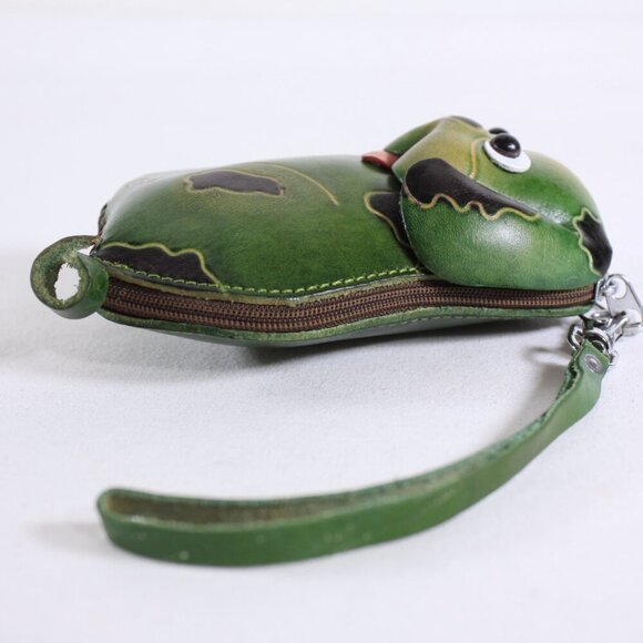 Green leather dog coin purse, small leather zippered puppy pouch, dog wallet - Picture 4 of 10